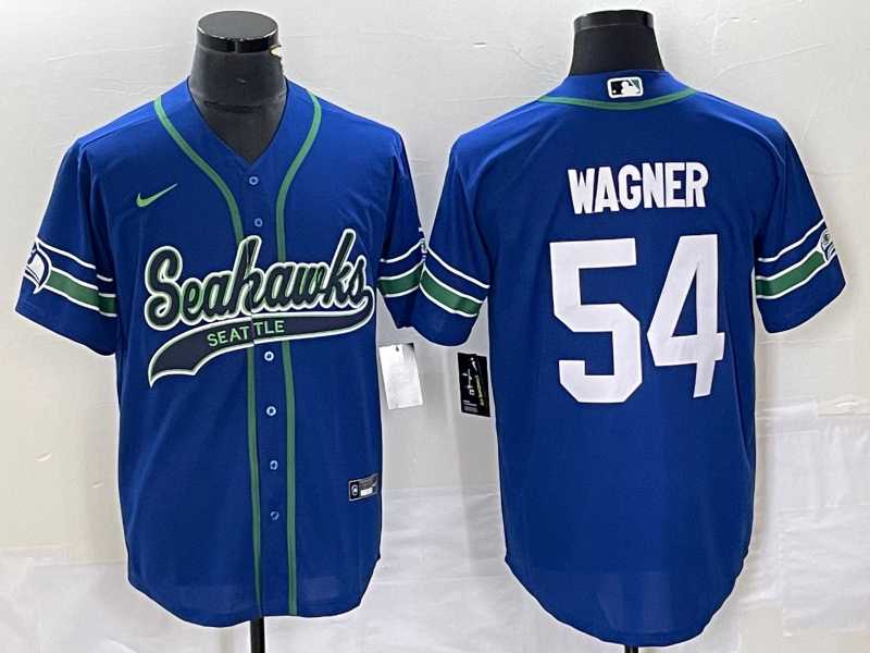 Mens Seattle Seahawks #54 Bobby Wagner Blue With Patch Cool Base Stitched Baseball Jersey->seattle seahawks->NFL Jersey